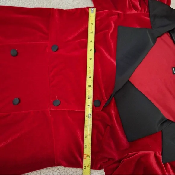 SHEIN Modely Puff Long Sleeve Velour Midi Red Dress w/Satiny Black Collar, Sz XL - Picture 10 of 15